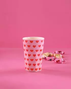 Rice Melamin Becher Groß Rosa mit Roten Herzen