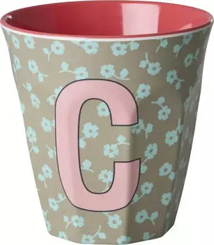 Rice by Rice Buchstaben Kinderbecher medium C flowers dunkler sand (MELCU-ALPFLOC)