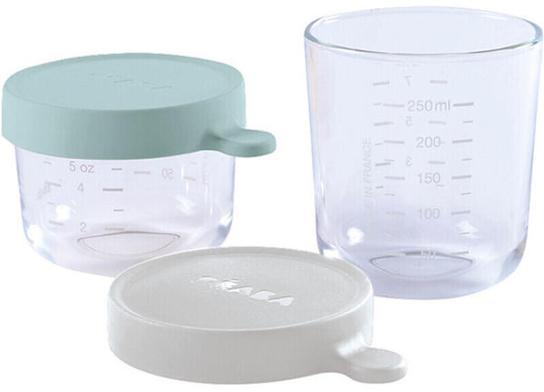 Béaba Glass conversation jars 150 ml green/250 ml light gre