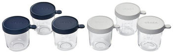 Béaba Portionsbehälter 6er Set aus Glas 250 ml (dunkelblau / hellgrau) - Gr. 125ml-250ml