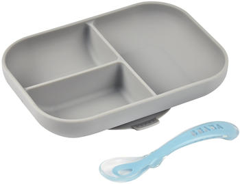 Beaba Silicone plate with compartments and spoon grey