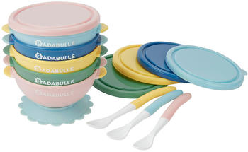 Badabulle Funcolor Bowls mit Deckel & Saugnapf 5er-Set + 3 Babylöffel