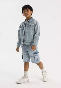 Minoti Denim-Look Cargo-Shorts mit elastischem Bund (MTI8554001000010) hellblau
