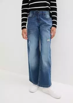 bonprix Wide-Leg Jeans Mid Waist Loose Fit Used Effect (76833741) blau denim