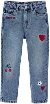 Vertbaudet Mom-Fit Jeans mit Blumenstickerei, Bundweite verstellbar (341015085) mittelblau