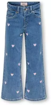 Only KMGJUICY Wide Leg Heart EMB Jeans NOOS Weite Passform (15358387) light medium blue denim aop:pink heart embroidery