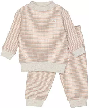 Feetje 2-tlg. Set Sweatshirt und Jogginghose Waffelpiqué-Optik hellgrau melange/braun (305614-460)