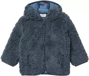 s.Oliver Unisex Jacke aus Teddyplüsch mit gemustertem Jersey-Futter blau 2171602.9825.