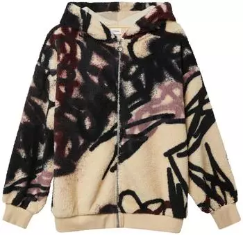 s.Oliver Kuschelige Oversize-Jacke aus Teddy-Plüsch mit Graffiti-Print / beige 2171826.04A2.