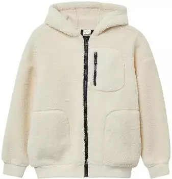 s.Oliver Teddyplüsch-Jacke mit Kapuze und Wording-Prägung / beige 2171299.8001.