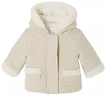 Vertbaudet Baby Wollmantel mit Kunstfellfutter beige meliert