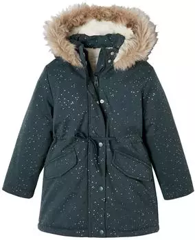 Vertbaudet Glitzer Parka mit Webpelzfutter smaragdgrün