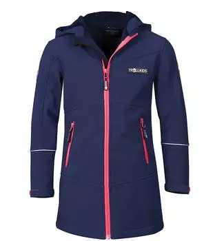 Trollkids Girls Aurland Coat XT Softshell Mantel (601_114-92) marineblau/magenta