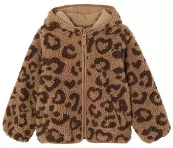 Vertbaudet Wendejacke mit Kapuze, Leopardenmuster und Teddyfleece braun bedruckt