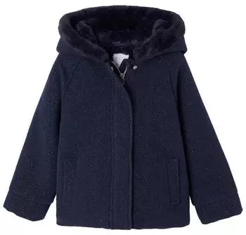 Vertbaudet Girls Winter Coat Wool-Mix Hooded Lined marine