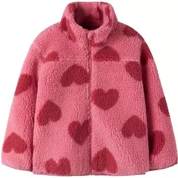 Name It NMFMONICA TEDDY JACKET AOP NOOS Pl&uuml;schjacke (13261781) flowering ginger/hellpink/blutrot