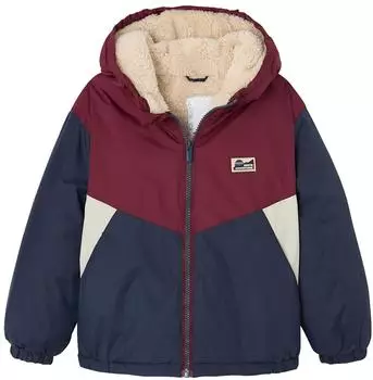 Vertbaudet Übergangsjacke mit Kapuze und Teddyfleece-Futter Colorblock bordeaux