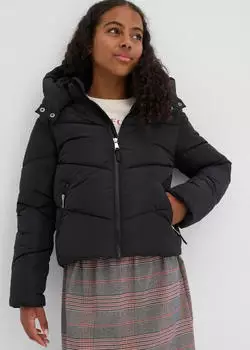bonprix Gef&uuml;tterte Steppjacke mit Kapuze (27262734) schwarz