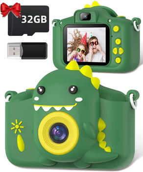 Gofunly Kinder Kamera 1080P 2,0-Zoll-Bildschirm Dinosaurier grün