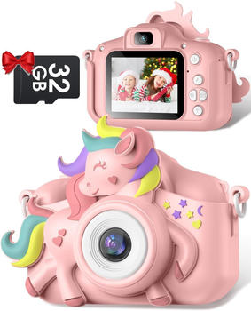 Gofunly Kinder Kamera 1080P 2,0-Zoll-Bildschirm Einhorn rosa