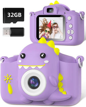 Gofunly Kinder Kamera 1080P 2,0-Zoll-Bildschirm Dinosaurier lila