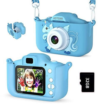ASTGMI Einhorn Kinderkamera blau