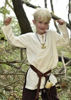 Battle-Merchant Ritter-Kostüm Langärmelige Mittelalter-Tunika Arn für Kinder natur