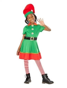 Rubie's Weihnachtselfenkostüm für Mädchen Kleid Gürtel Strumpfhosen Mütze
