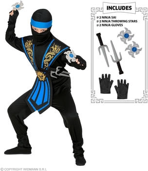 Widmann Kostüm Kombat Ninja blau schwarz Waffenset