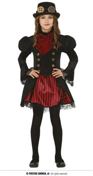 Fiestas Guirca Gothic Steampunk Mädchen Kleid rot schwarz Deluxe Kostüm 7-9 Jahre