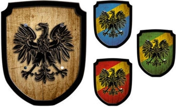 Holzspielerei Baumgartner Wappenschild Adler natur