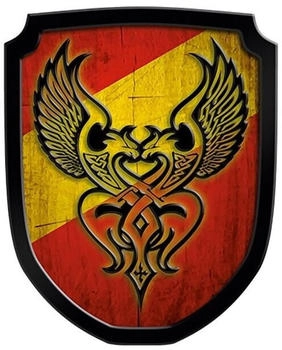 Holzspielerei Baumgartner wappenschild phönix rot
