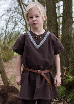 Battle-Merchant Mittelalter-Tunika Ailrik Bordüre kurzarm braun