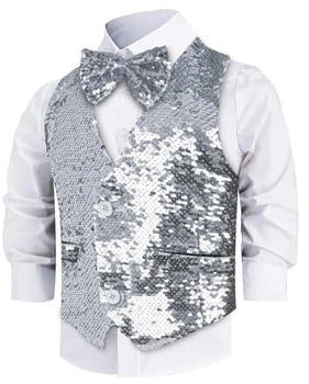 Dress Up America Paillettenweste Fliege Silberne Glitzernde Kinder-Kostümweste