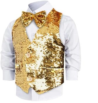 Dress Up America Paillettenweste Fliege gold glänzend