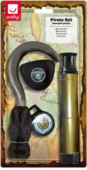 Smiffy's Piraten-Set mit Haken, Teleskop, Kompass und Augenklappe (21169) braun