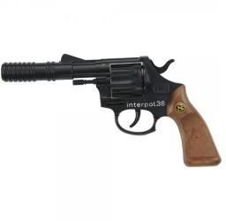 J.G. Schrödel Interpol 38 Spielzeugpistole mit Schalldämpfer 12 Schuss 23 cm Schwarz