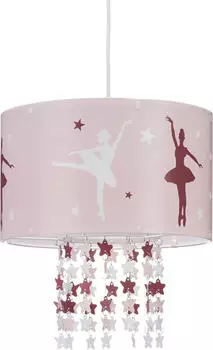 Relaxdays Hängelampe für Mädchen, m. Ballerina Motiv, Pendelleuchte m. Stern-Mobile f. rosa