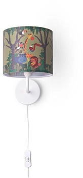 Paco Home Lampe Wandlampe Schalter ∅18cm Dschungel Tier-Motiv Kabel 3m E14 Weiß, Grün (Ø18cm)