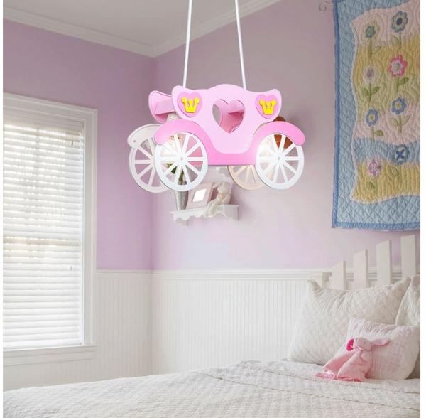 etc-shop LED 19 Watt Kinder Deckenleuchte Mädchen Hängeleuchte rosa Prinzessinnenkutsche Kinderzimmer