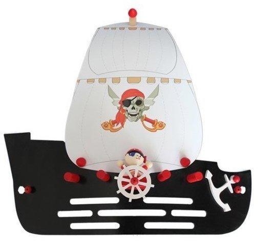 Elobra Wandlampe Piratenschiff Kinderzimmer Holzlampe Kinderlampe, Schwarz mit Segeln, Piraten und E27 Fassung für Jungen