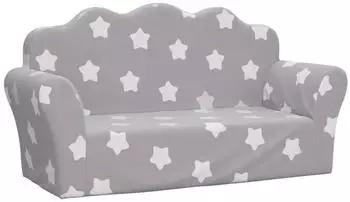 vidaXL Kindersofa 2-Sitzer Hellgrau mit Sternen Weich Pl&uuml;sch (357046)