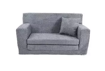 FORTISLINE David Kindersofa Teddy-Stoff ausklappbar, Grau, 83x43x47cm