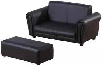 HomCom Kindersessel mit Fu&szlig;hocker, Holz/PVC, Schwarz, 83x42x41cm
