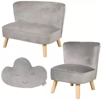 Roba Lil Sofa Kindersitzgruppe Samt, silbergrau, 3-teilig (230S07M3)