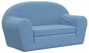 vidaXL Kinderschlafsofa 2-Sitzer, Weicher Pl&uuml;sch, Blau