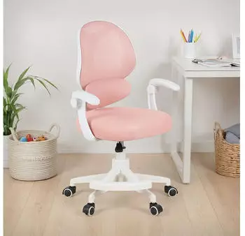 Idimex ISLA Kinderdrehstuhl mit Fu&szlig;st&uuml;tze, ergonomisch, Netzr&uuml;cken, Pink