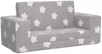 vidaXL Kinder-Schlafsofa 2-Sitzer Pl&uuml;sch Hellgrau mit Sternen (357028)