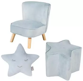 Roba Lil Sofa Kindersitzgruppe Samt, hellblau, Sessel, Hocker & Dekokissen (231S09M3)