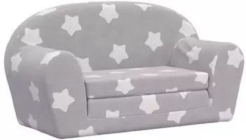 vidaXL Kinder-Schlafsofa 2-Sitzer Hellgrau mit Sternen Weicher Pl&uuml;sch (356998)